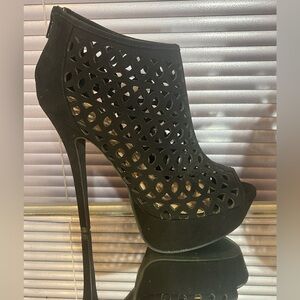 Wild Diva Black suede leather platform high heel stiletto sandals shoes open toe